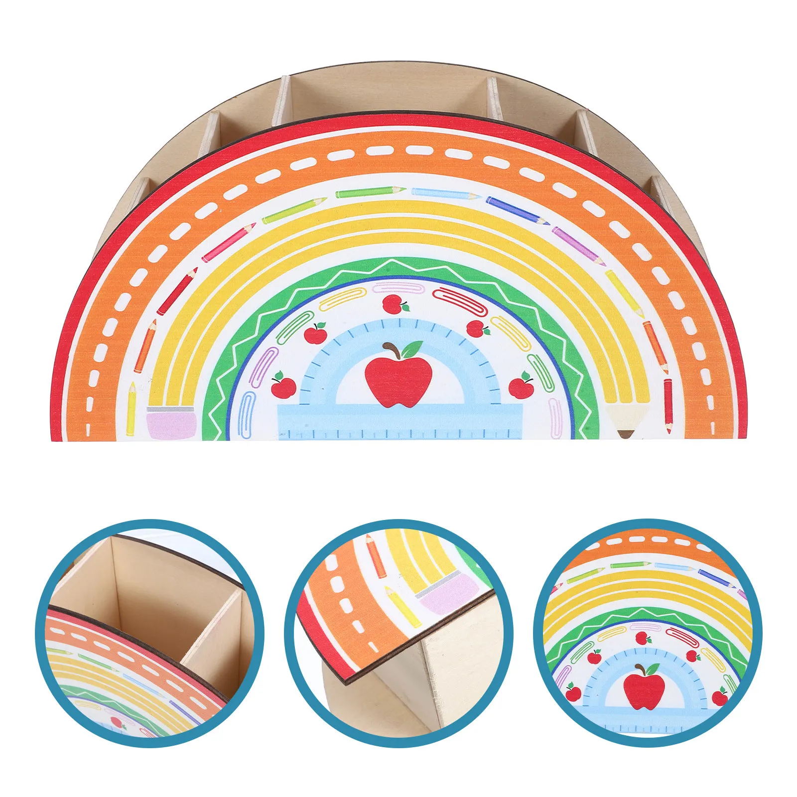 Wooden Rainbow Pen Holder Desk Organizer Compact Decorative Pencil Holder for Classroom Organizers and Storage