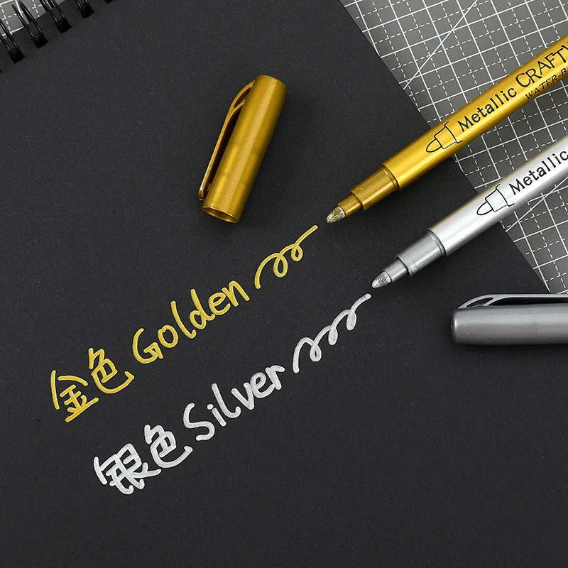 Gold Silver Paint Marker DIY Metallic Waterproof Permanent Craftwork Highlighter Pen Creative Doodling Drawing Stationery