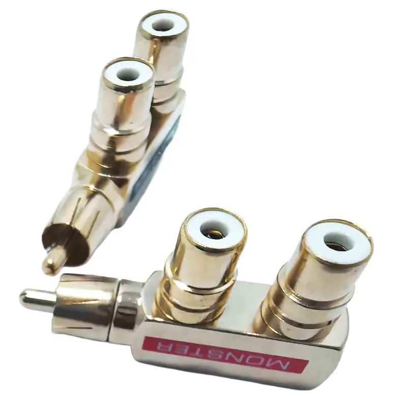 RCA Male To RCA Female Lotus Connector Tee Type 3Way Splitter  Converter Adapter Gold Plated Copper Brass
