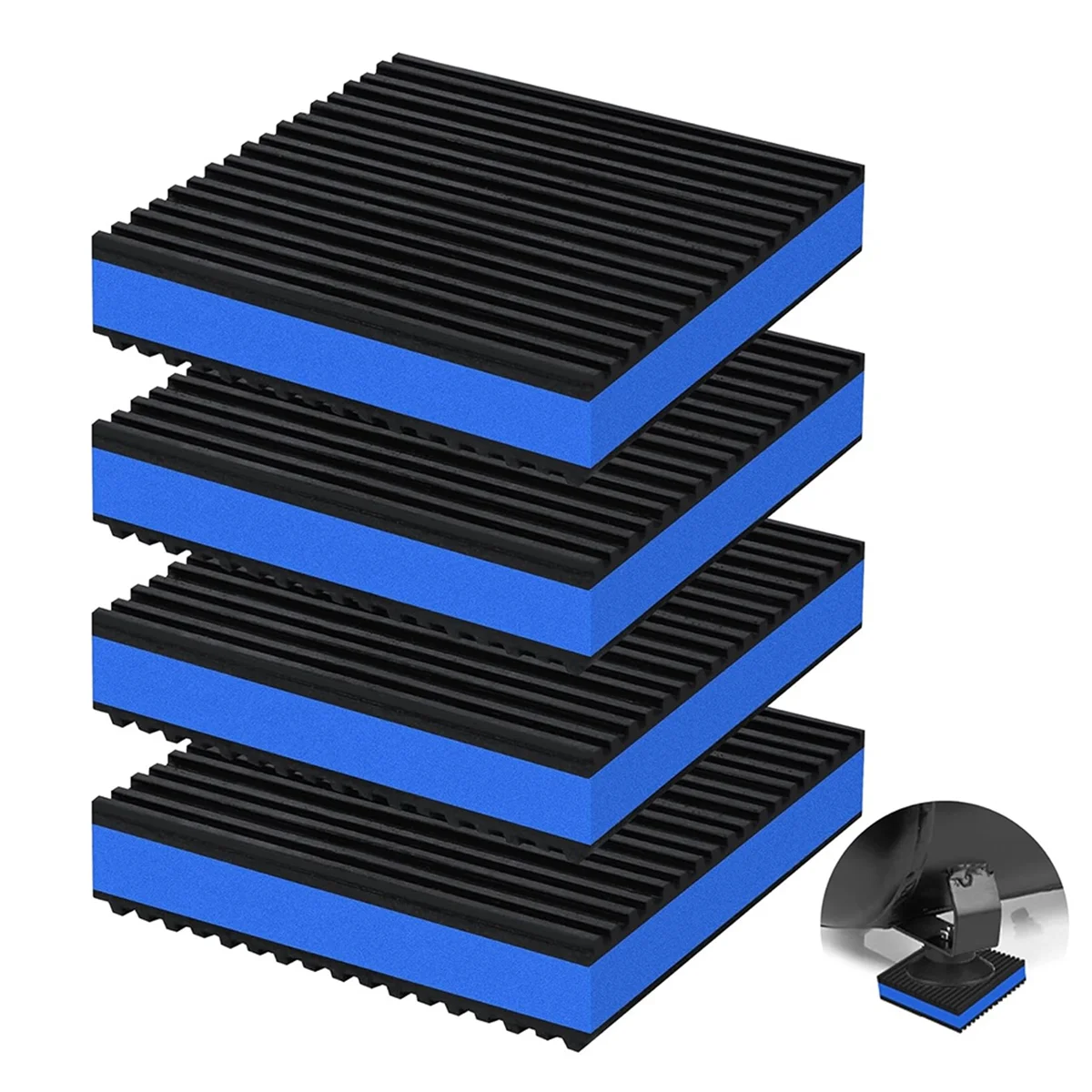 

A002 4Pcs Anti Vibration Pads 4x4x7/8Inch Sound Isolation Ribbed Rubber Mats with EVA Center, Vibration Isolation Pads