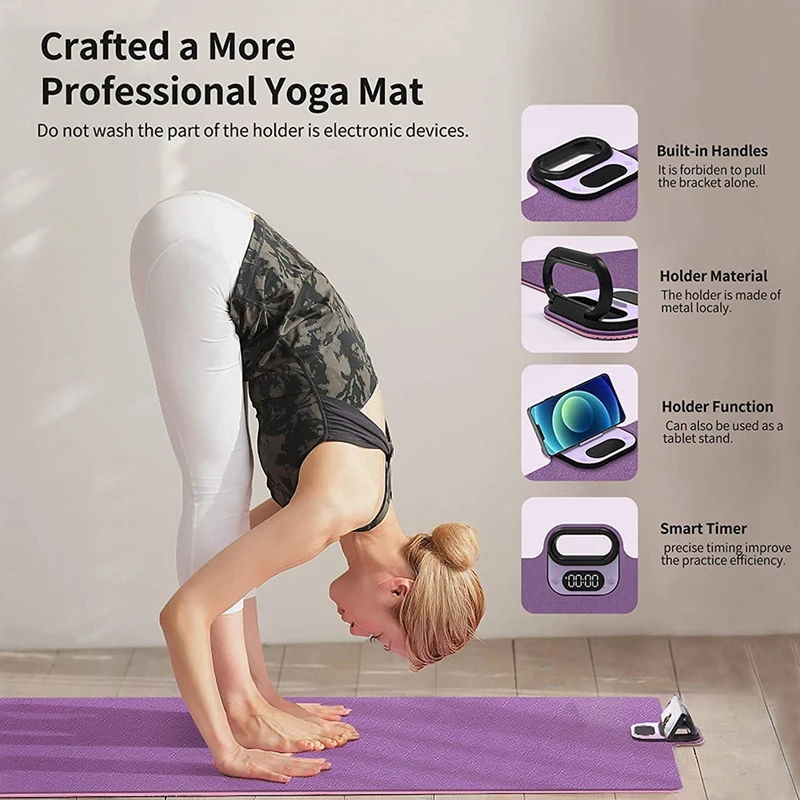 Top!-Yoga Mat With Phone Stand And Countdown Timer, Premium 1/4Inch Thick Fitness & Exercise Mat For Yoga, Pilates