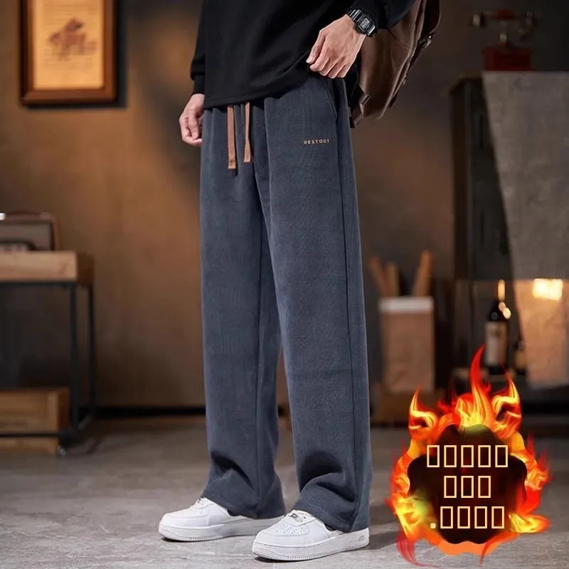 

Мужские повседневные брюки из вельвета на флисовой подкладке, свободного кроя, спортивные штаны для осени и зимы, удобные и дышащие