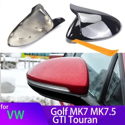 Carbon Fiber Look Black Horn Shape Side Wing Mirror Cover for Volkswagen VW Golf 7 MK7 MK7.5 GTI R GTE GTD 13-20 Replacement