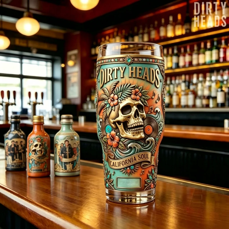 Vintage Dirty Heads California Soul Skull Glass Cup Tropical Floral Print Beer Pint Glass For Men Gift