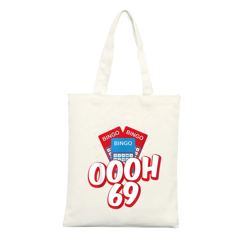 Bingo Card Graphic Canvas Tote Bag with Letter Print, Casual Style for Daily Shopping and Outings