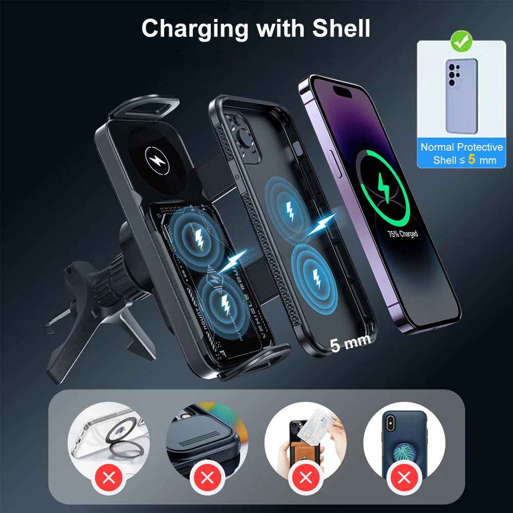 Car Wireless Charger Dual Coil Fold Screen Car Fast Charging Stand for Samsung Galaxy Z Fold 6 Flip 3 Air Vent Car Phone Holder - Image 5