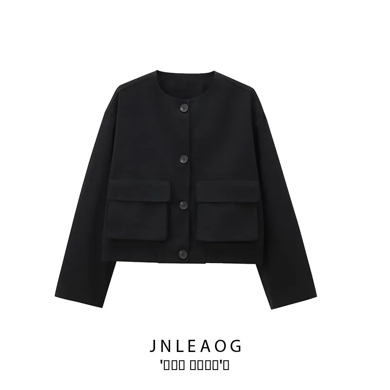 JNLEAOG Jesienna Nowa Damska Kurtka Pilotka z Ozdobnymi Elementami, Poliester, Krój Stand Fit, Odzież Wierzchnia Damska