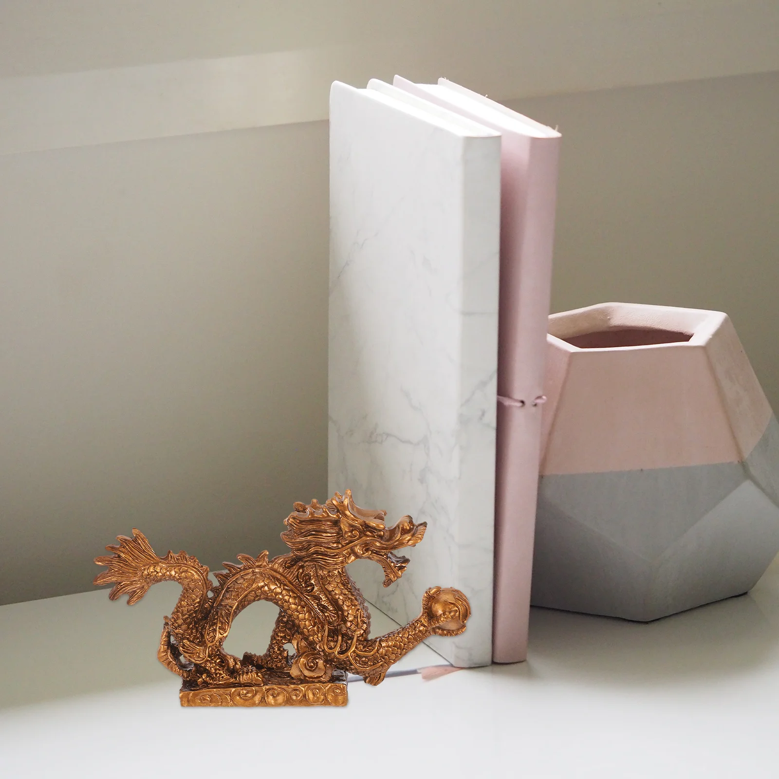 

Resin Chinese Dragon Statue Bronze Small Sculpture Fengshui Table Ornament Good Luck Home Decor Cute Chinese Dragon