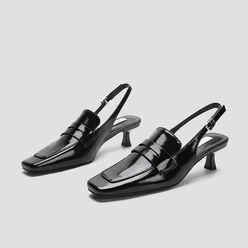 

2025 New Summer Black High Heels Women's Square Head High Heels Daily Versatile Casual Kitten Heels Sandals