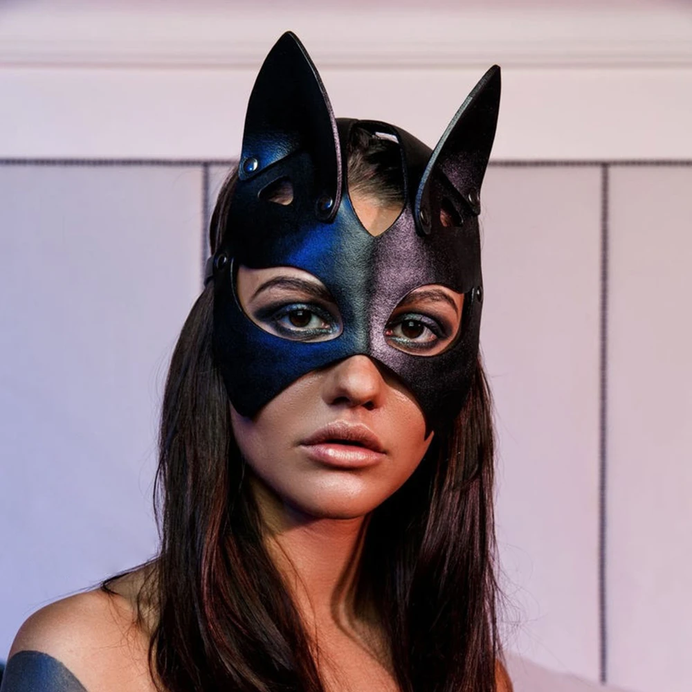 2024 donne Sexy maschera per l\'orecchio di gatto in pelle Cosplay Carnival Night Club Party Fox mezza maschera per il viso forniture per costumi da