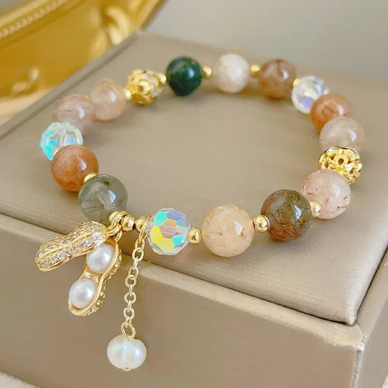 

Step by Step Flower ~ New Color Hair Crystal Citrine Bracelet Female Peanut Pendant Sunstone Amazonite Beaded Bracelet