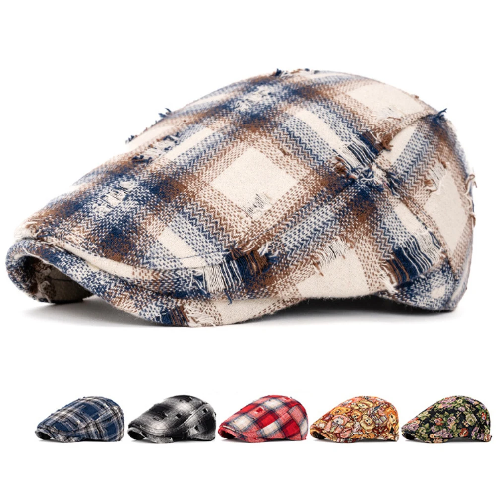 

HT4817 Beret Cap Vintage Shabby Artist Painter Beret Hat Male Female Plaid Ivy Flat Cap New Spring Autumn Berets for Men Women