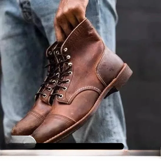 

Warm Fleece Lined High Top Men's Boots Motorcycle Style Autumn Winter Fashion Casual Shoes round Toe Rubber Outsole