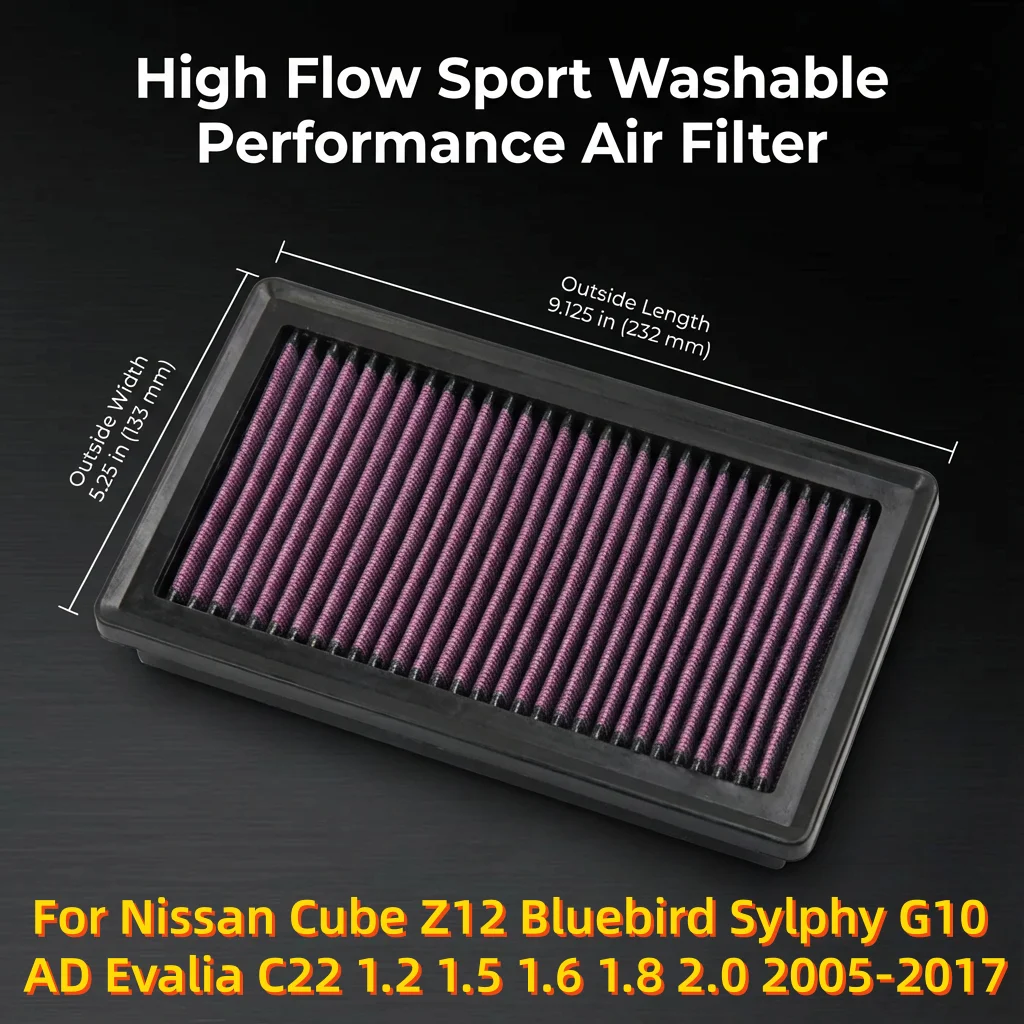 

Высокопроизводительный моющийся воздушный фильтр для Nissan Cube Z12, Bluebird Sylphy G10, AD Evalia C22 1.2, 1.5, 1.6, 1.8, 2.0 (2005-2017)