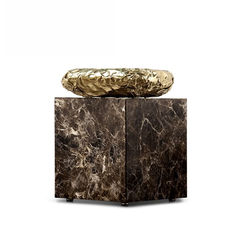 

Italian light luxury marble edge villa luxury home high-end art brass square corner