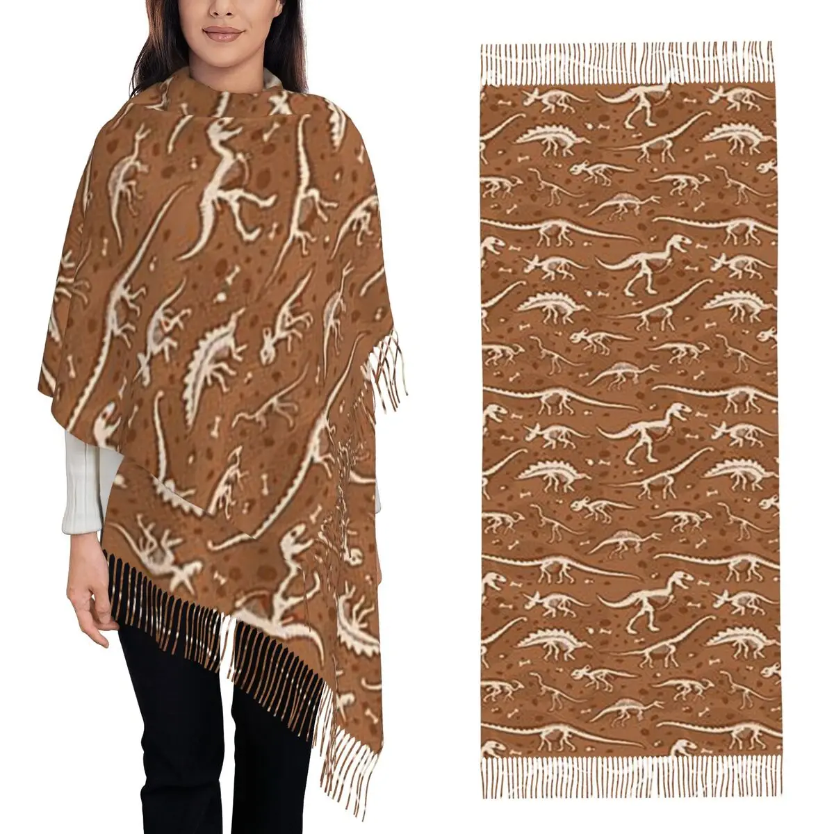 Dinosaur Fossils Halloween Scarf Tassel Scarves for Women Soft Warm Shawls and Wraps Long Fall Winter Shawl Wrap