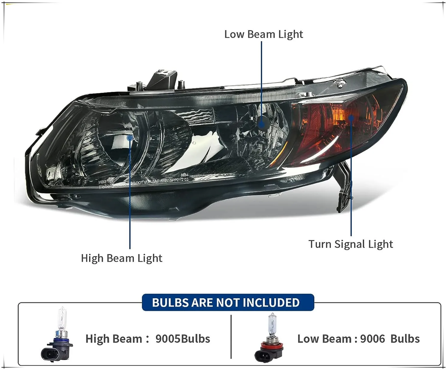 Headlight Assembly Compatible with 2006-2011 Civic Coupe OE Style Replacement Headlamps Black Housing with Amber Park Lens