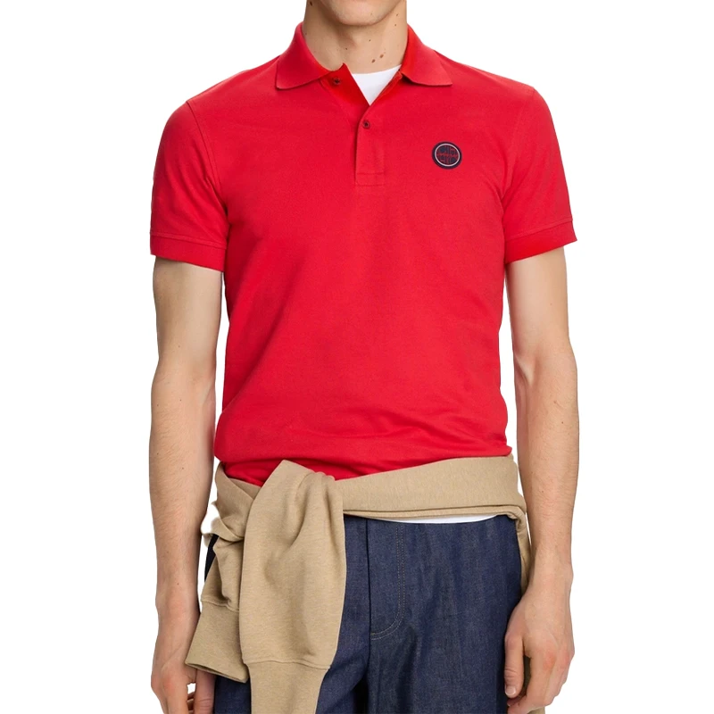 CH Roter Akzent Runder Gummi-Patch Links auf der Brust Premium Piqué Kurzarm-Poloshirt für Herren Schlanke Minimalistische Moderne Lässige Oberteile – Detail 11