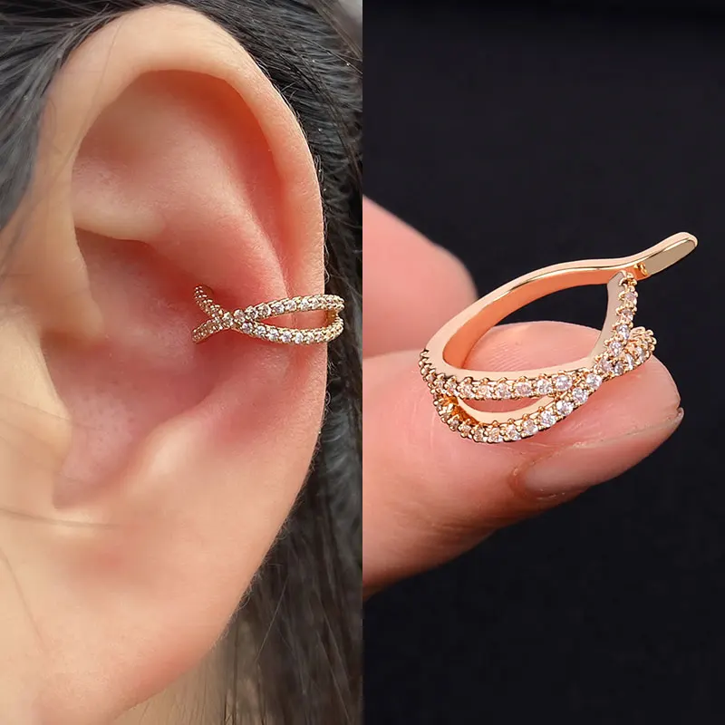1Piece Fashion Gold Color Leaf Clip Earring For Women Without Piercing Puck Rock Vintage Crystal CZ Ear Cuff Girls Party Jewerly