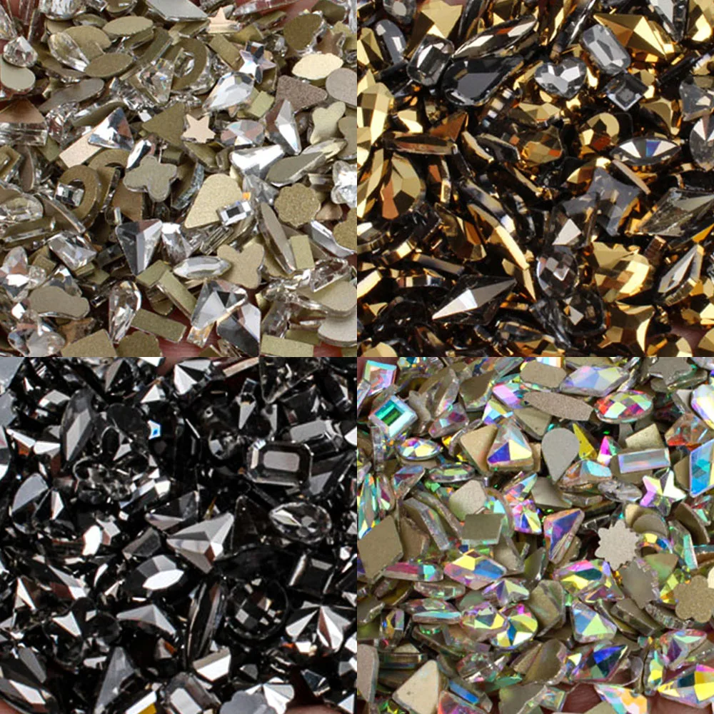 100 Stück zufällige Nagel-Strasssteine. Fühlen Sie sich frei, flacher Kristall, unregelmäßige Diamanten, 3D-Maniküre, Nagelkunst, Dekoration, Charms, Schmuck