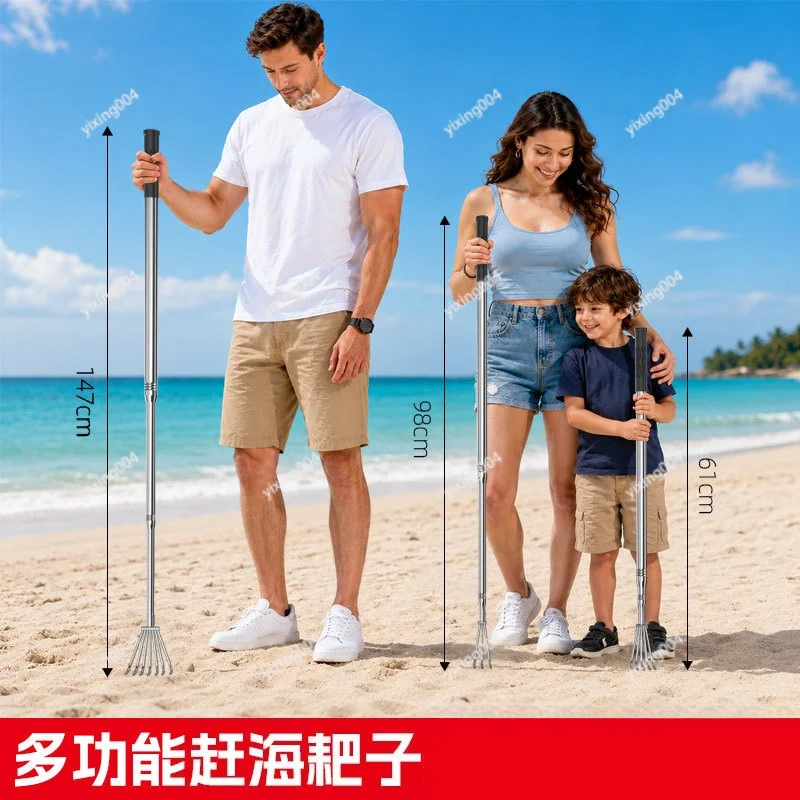 Long Handle Stainless Steel Mini Rake All-in-one Garden Tool For Soil Loosening Weeding Plant Care