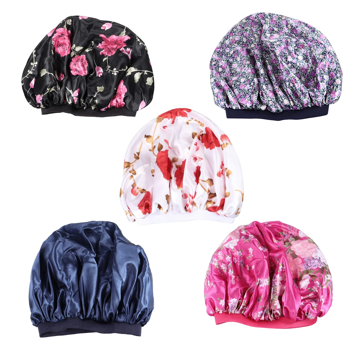 

Wide-brimmed Silk Bonnet Hair Protector Comfortable Elastic Durable Lightweight Shower Home Women Satin Cap