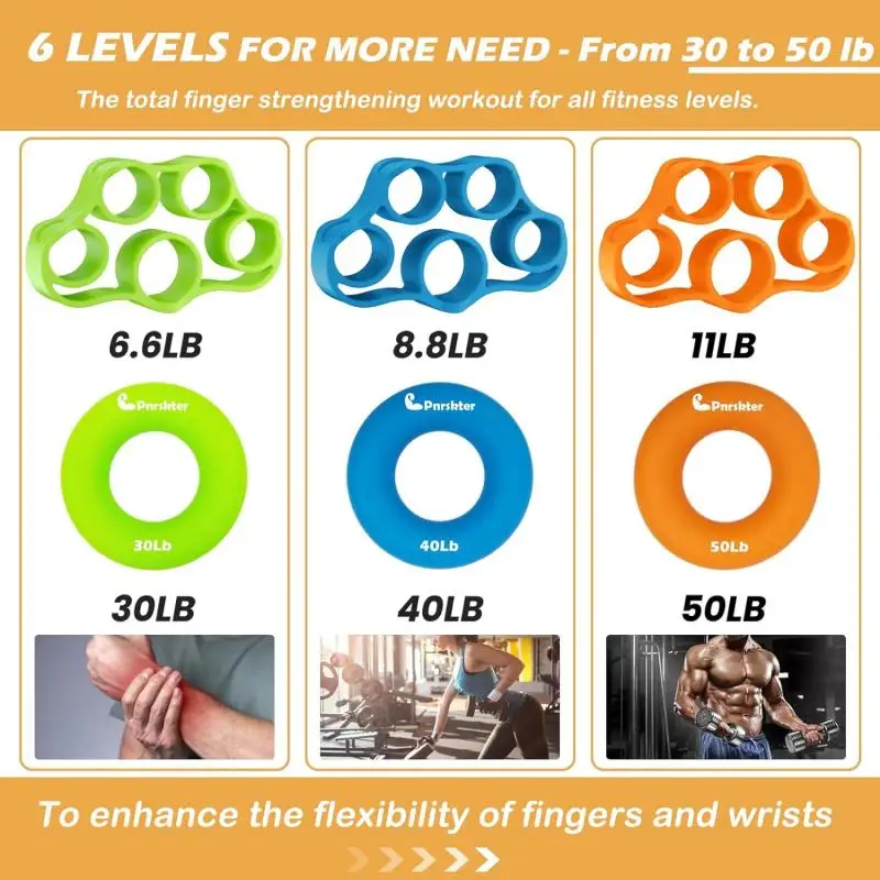 6/2/1PC Therapy Kit Finger Exercisers and Hand Strengtheners Grip Dexterity Supports Injury Recovery Stress Relief Kids Adults