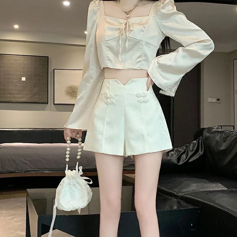 Pantaloni corti da donna Pantaloncini larghi a vita alta per abiti da donna Elasticità Y2k Vintage Streetwear Hot elegante elastico classico estivo