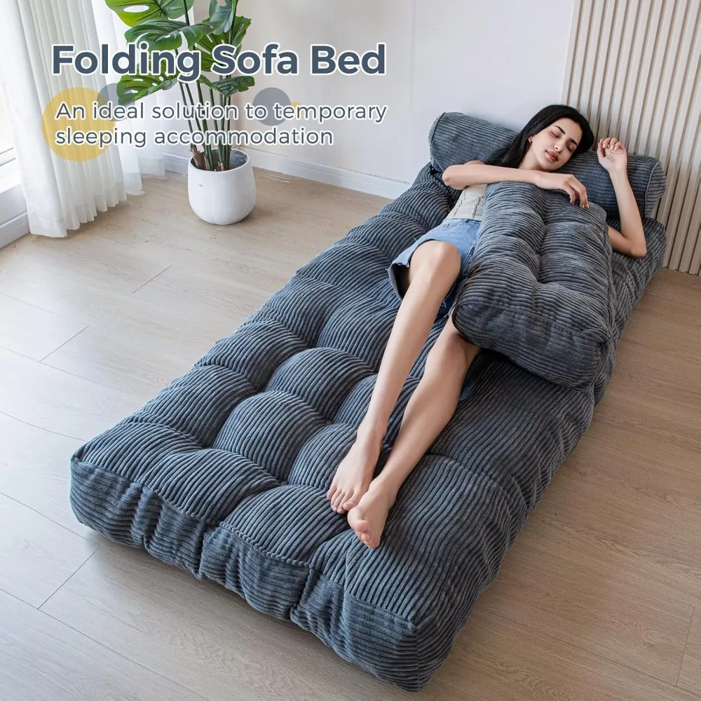 Folding Sofa Bed, Convertible Sleeper Chair with Pilow Foldable Matress with Back Support, Portable Fold Out Chair Bed Sofa