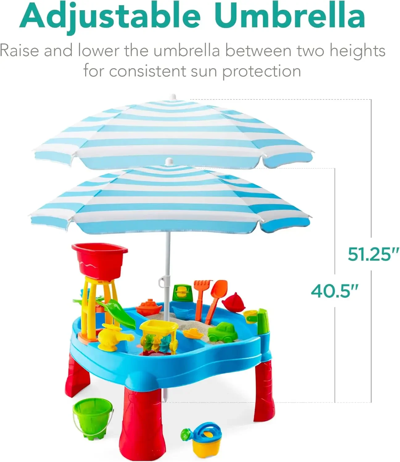 Kids Sand & Water Outdoor Activity Table, Childs 2-in-1 Play Set w/ 18 Accessories, Adjustable Umbrella, 120 Capacity