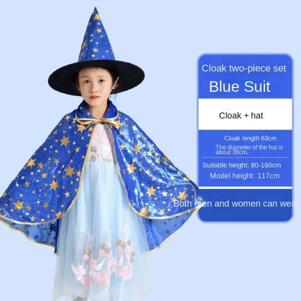 Zestaw Peleryny Czarownicy z Kapeluszem, Złocone, Wielokolorowe, Dziecięce Stroje na Halloween z Kapeluszem Czarodzieja, Kostiumy Cosplay, Stroje Halloweenowe