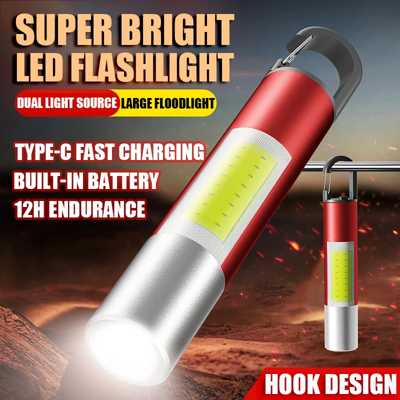Leistungs starke LED-Taschenlampe mit Cob Seiten lampe eingebaute Batterie USB wiederauf ladbare