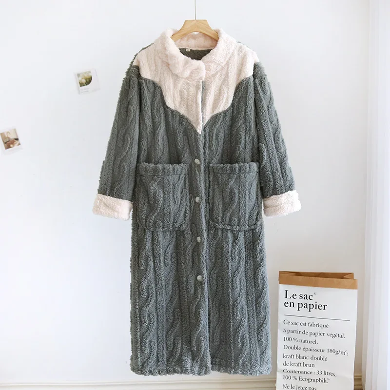 2025 Autumn/Winter New Coral Fleece Nightgown Women's Plush Thickened Nightgown Bathrobe Long Flannel Home Robe Ladies Nightgown
