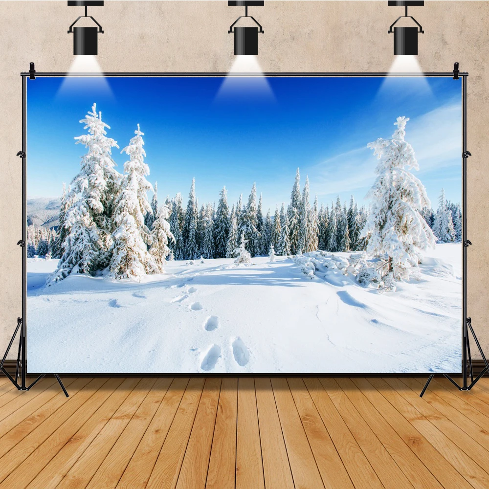 Laeacco Dreamy Winter Sunset Glow Snow Pine Trees Forest Backdrop Family Party Photography Backdrops Photo Studio