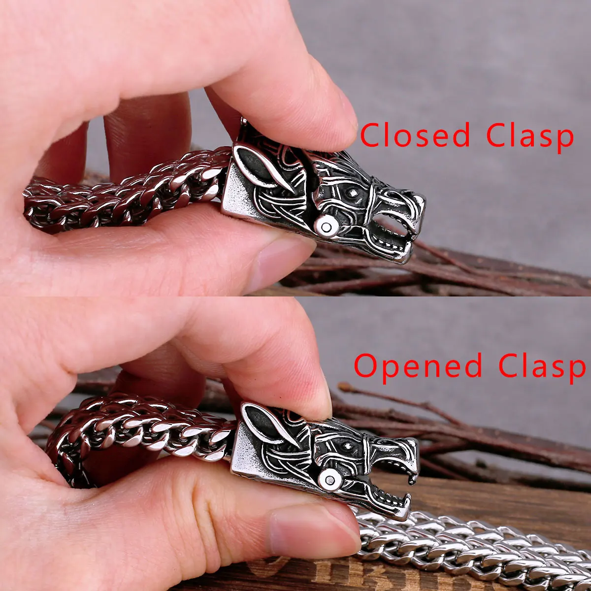 Fashionable Nordic Wolf Head 316L Stainless Steel Bracelet Dominant Animal Men\'s Bracelet Punk Cool Biker Wristband Accessories
