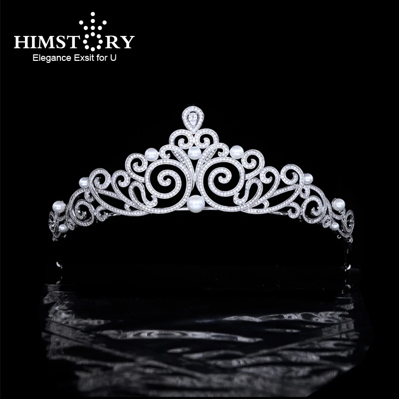 

Himstory New Zirconia Bridal Wedding Pearl Crown Bridal Tiara European Retro Party Hair Accessories Women Headdress Gifts