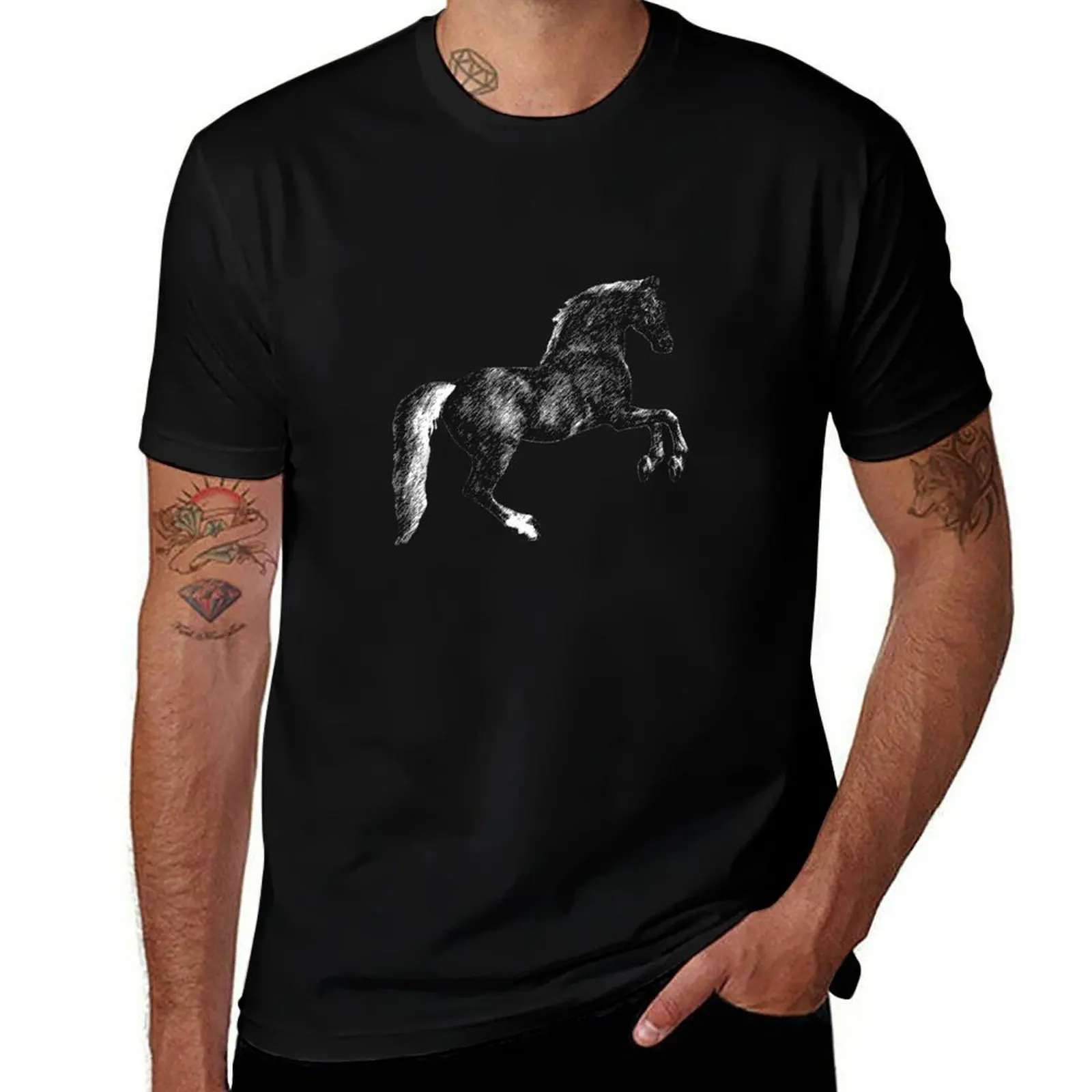 

Elegant Vintage Horse Breeds Toile Pattern T-Shirt cotton man t-shirts sublime summer tops plain white t shirts men