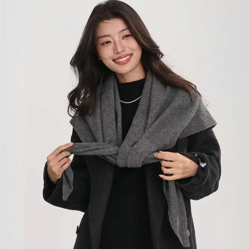 

Женская кашемировая треугольная шаль, многофункциональный теплый зимний мягкий шарф с накладным воротником, рабочая рубашка в полоску, вязаная