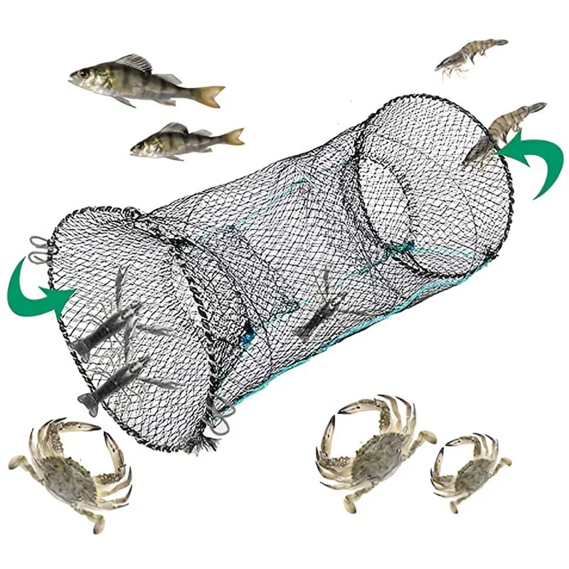 Fishing Net Crab Crayfish Lobster Catcher Pot Trap Eel Live Bait Woven Loop Rope Outdoor Foldable Portable Fishing Net