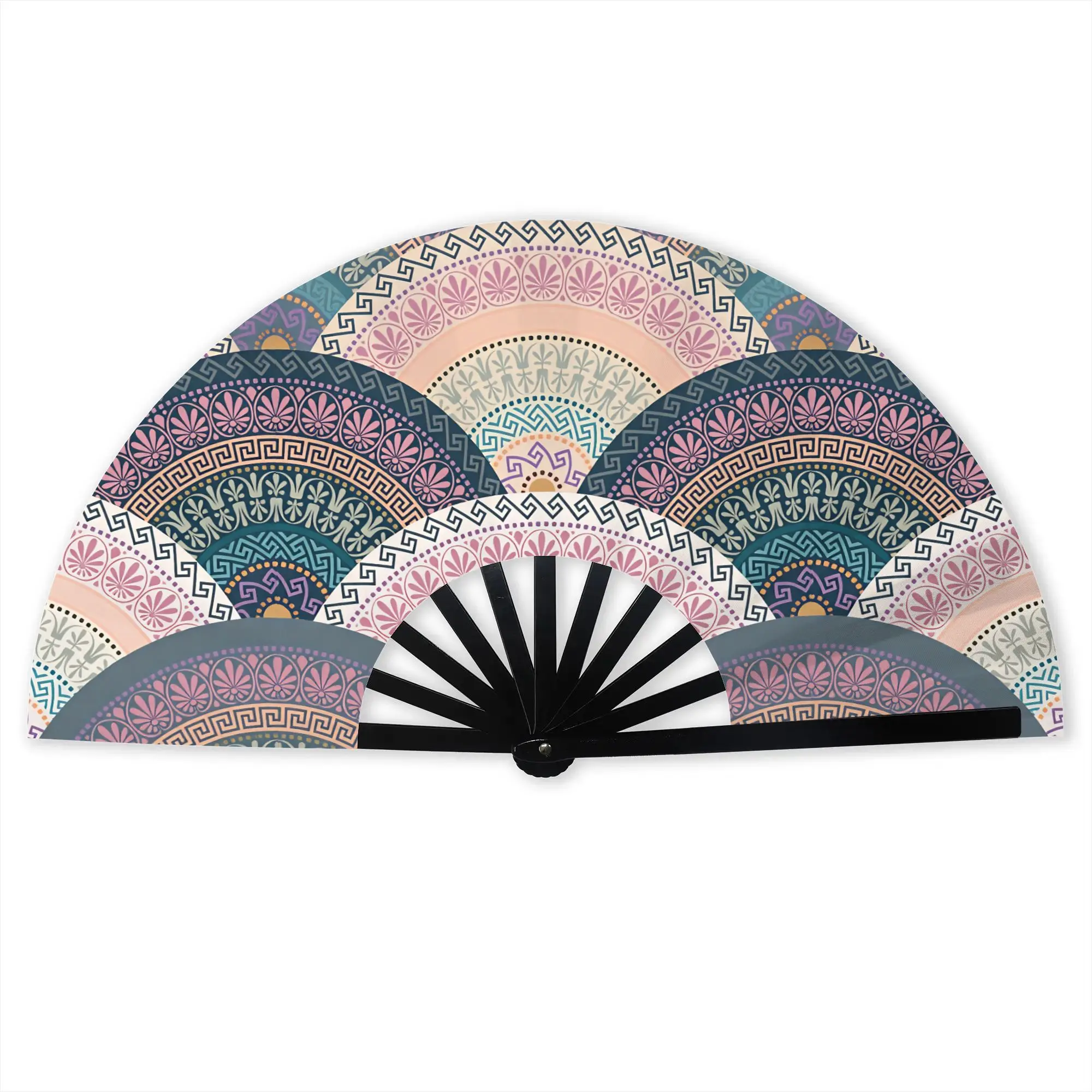 Greek key Meander Palmette Folding Hand Fan Anthemion Polyester Fabric Fan Cool Summer Accessory Decorative Fans