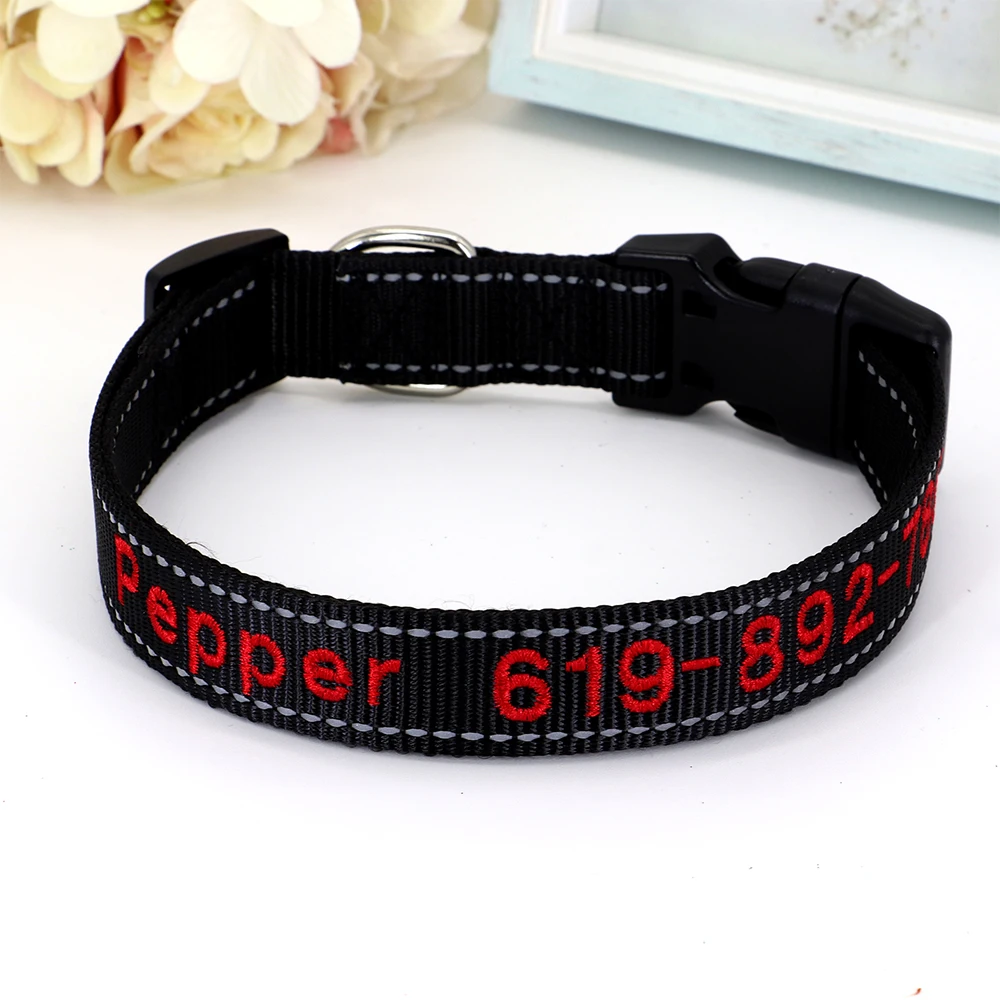 Personalisierte bestickte Hundehalsbänder aus Nylon, individuelles Welpen-ID-Namenhalsband für kleine, mittelgroße und große Hunde, verstellbares Haustierhalsband – Detail 7