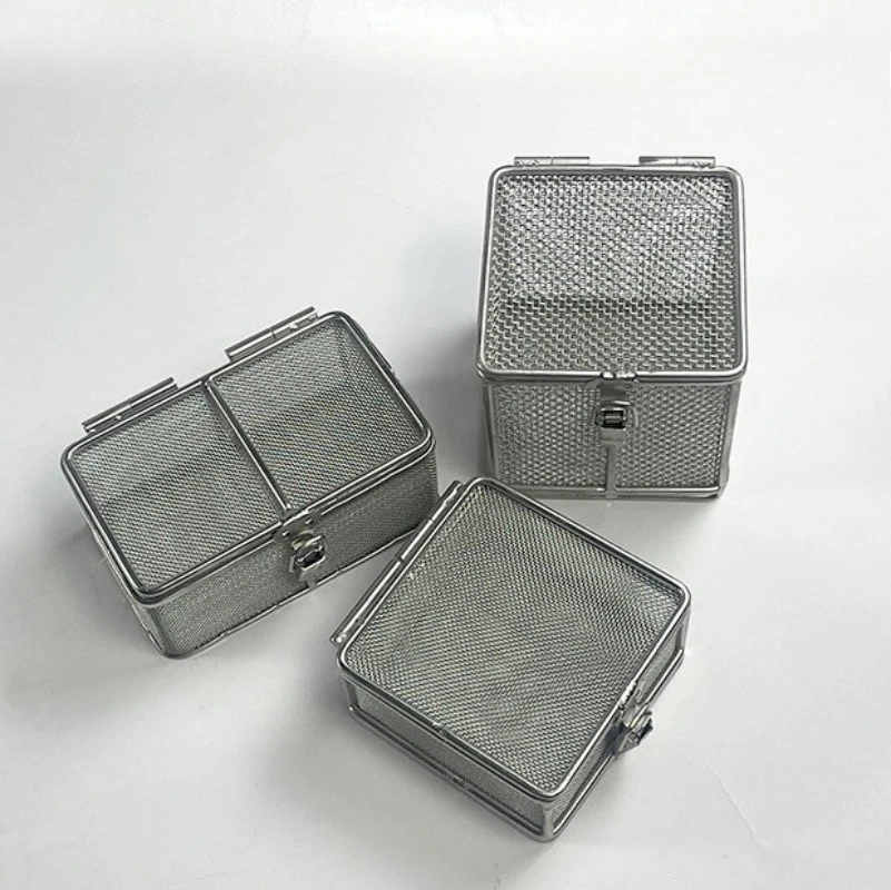 Image of Sterilisationskorb für zahnärztliche medizinische Instrumente, Edelstahl-Mesh-Korb mit Deckel, Aufbewahrungskorb, Ultraschall-Reinigungsbox