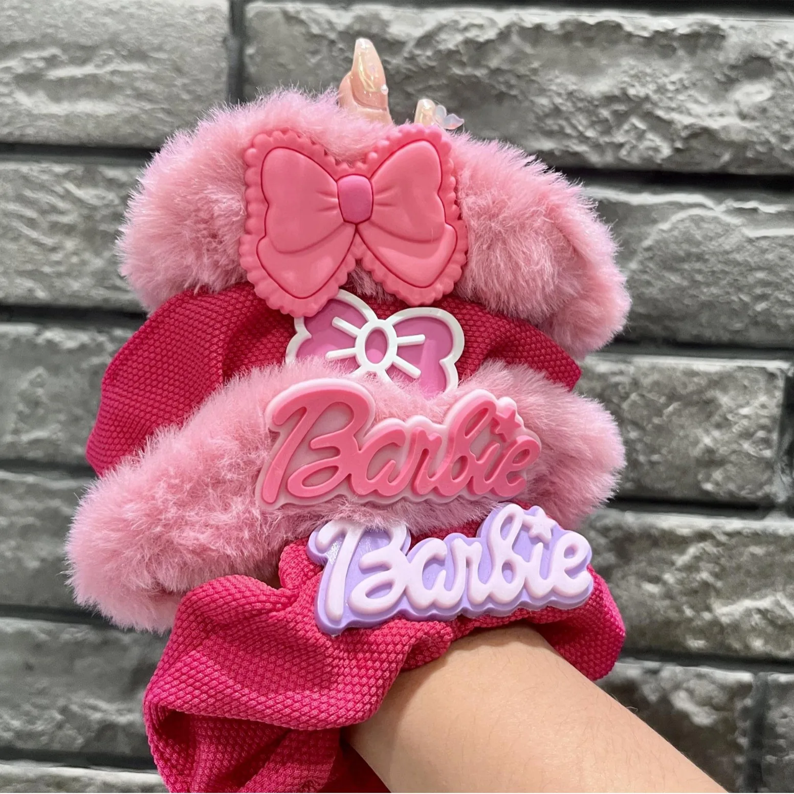 Large Barbie Girl Plush Large Intestine Bow Hair Accessories Letter Princess Hair Rope Rose Red White Headdress