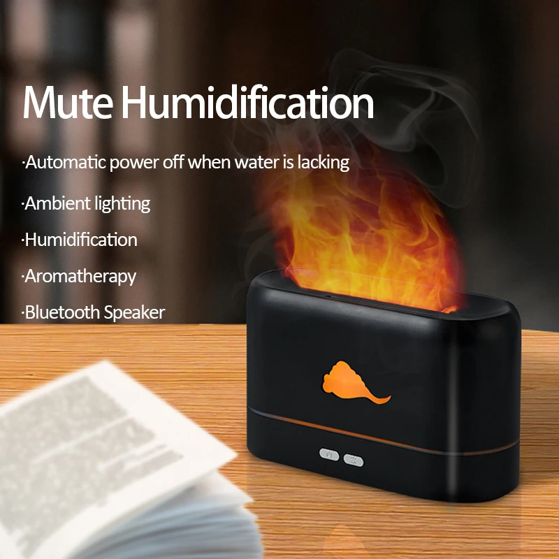 3D Simulation Flame Aroma Diffuser Humidifier Quiet Large Mist Essential Oil Diffuser Desktop Humidifier for Home Office Bedroom
