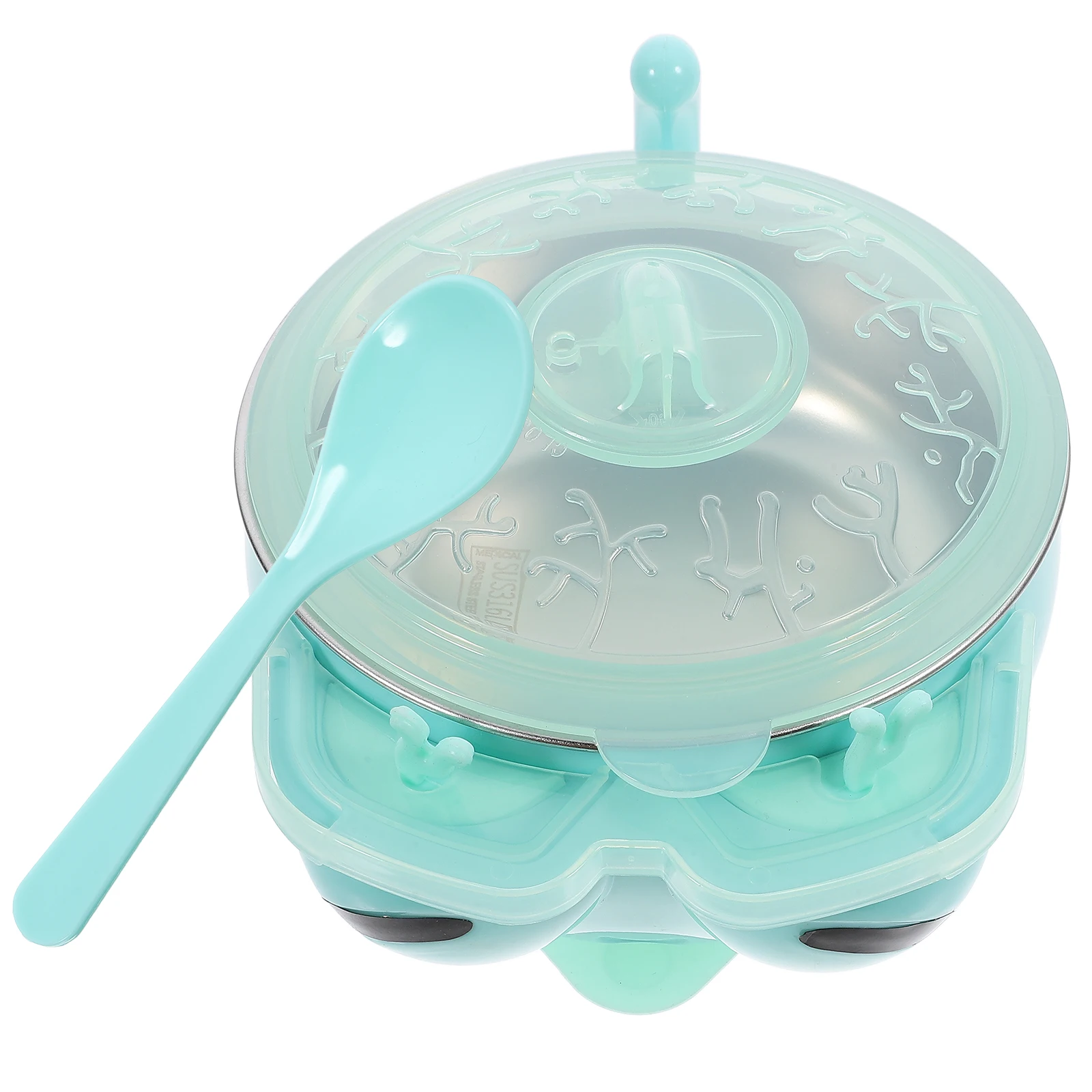 

1pc Bowl Baby Suction Feeding Stainless Steel Insulation Food Bowl Green Random Pad Lightweight Portable Cartoon Rabbit