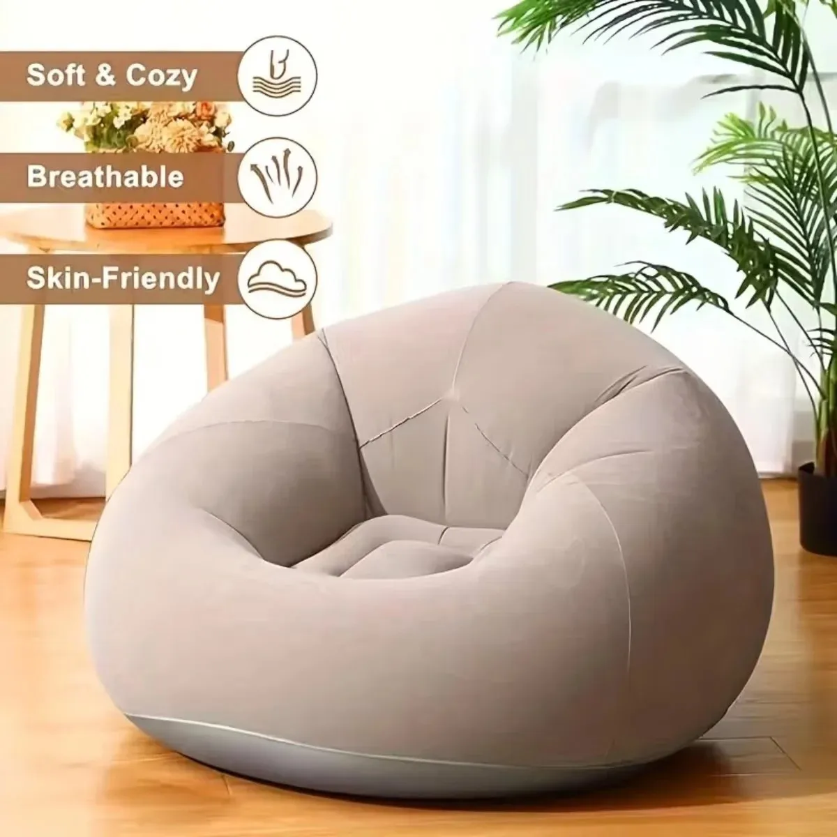 Inflatable Outdoor Lounge Chair Durable Polypropylene Air Pump Foldable Quick-Inflate Comfortable Seat for Patios Beaches Travel
