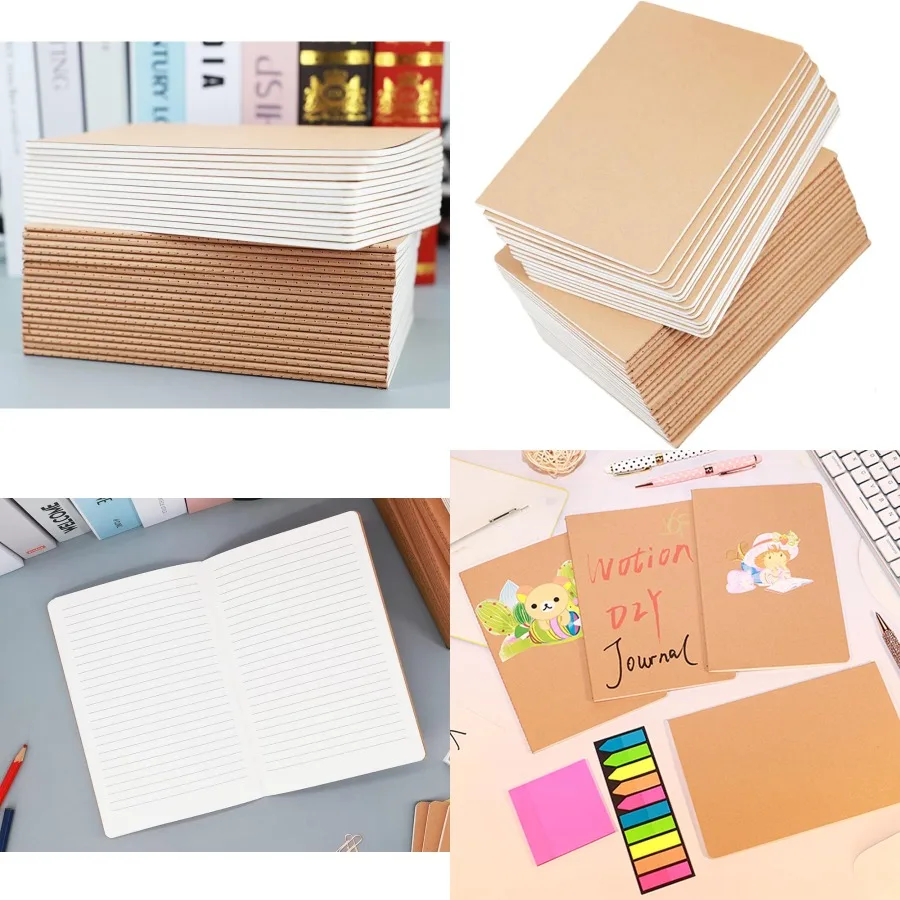 

24 упаковки крафт-блокна формата А5, журналы для письма, размер 8,3x5,5 дюймов, тетради с линейкой для колледжа, 60 страниц с идентификатором бумаги в линейку