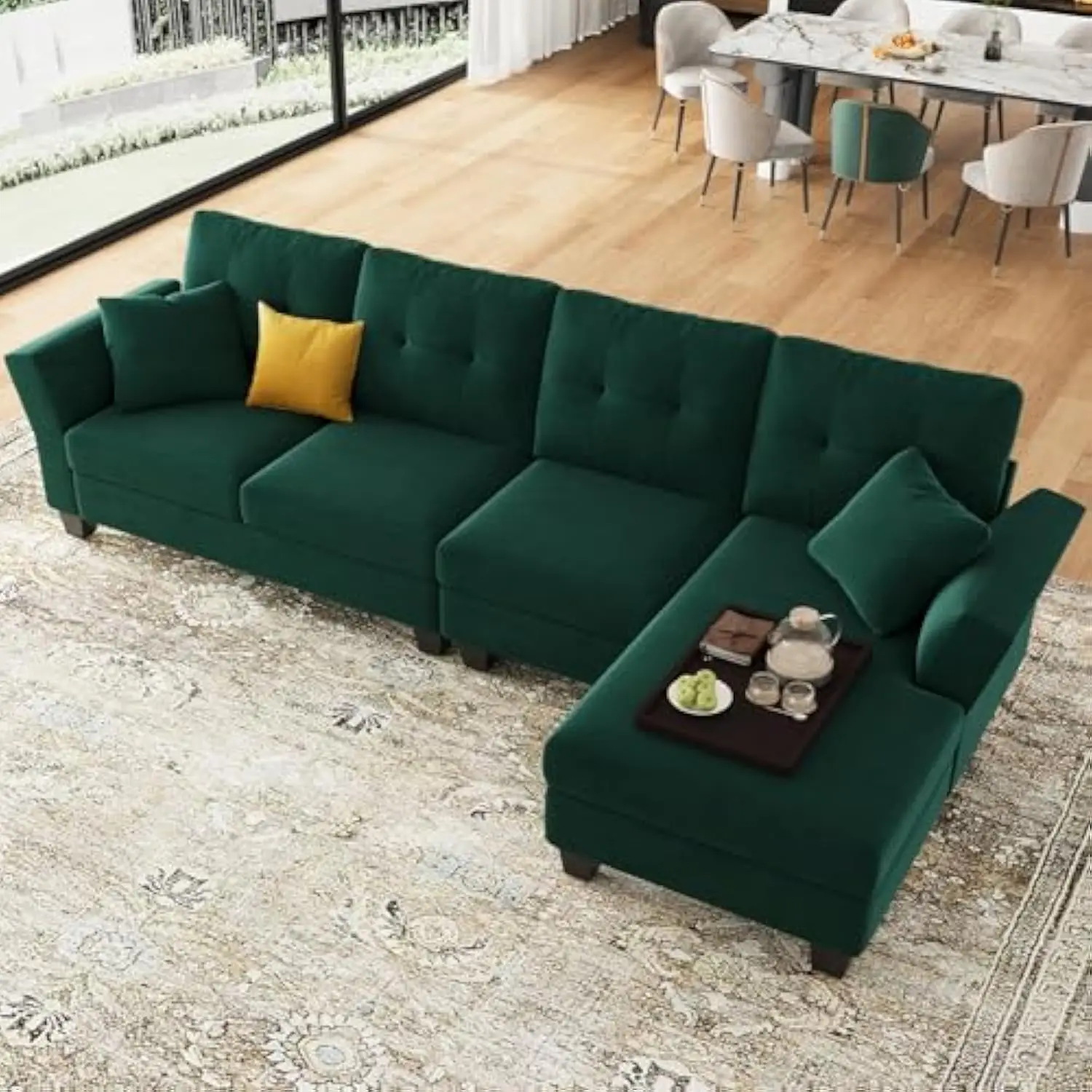 Belffin Convertible Sectional Couch Velvet L Shaped Sofa 4 Seat with Chaise Couches Reversible Sectional