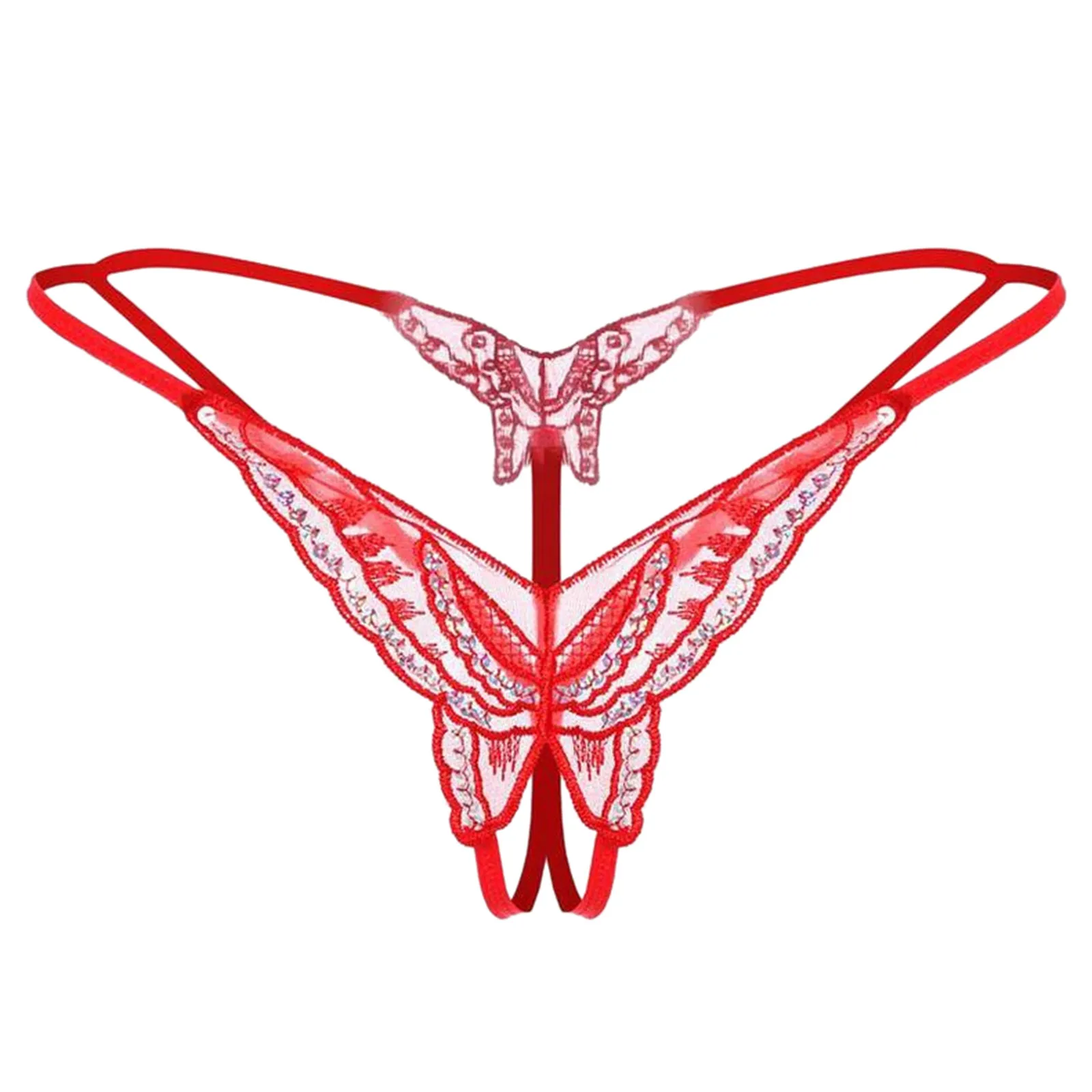 Temptation Crotchless Women Thong Panties Butterfly Lace Embroidery G-String Thin Belt Open Crotch Underwear Erotic Lingerie