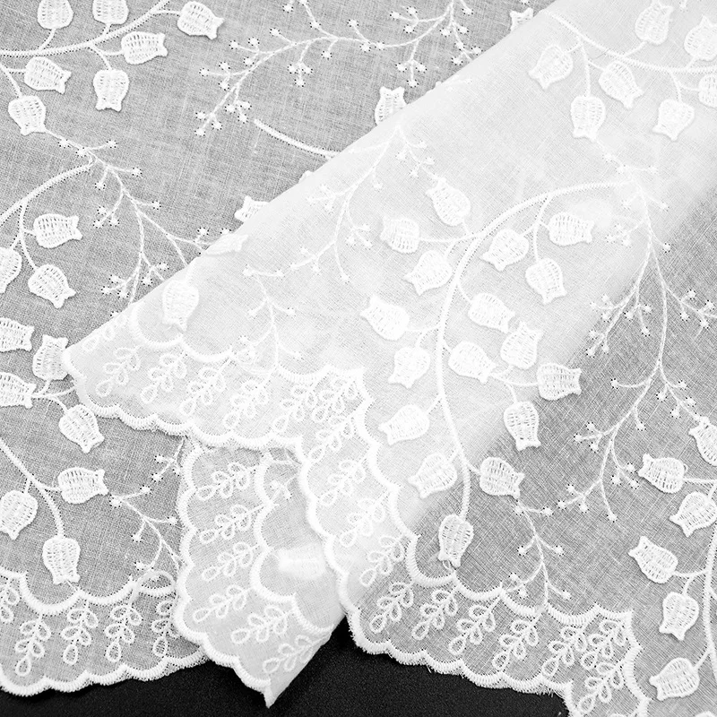 Pure cotton high density off white floral skirt floral cotton embroidery lace fabric width of 1.3 met